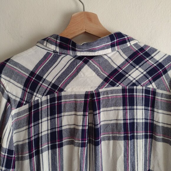 Rails Hunter Plaid Top L White Navy Rayon Flannel Lightweight Button Front Shirt - Picture 9 of 12